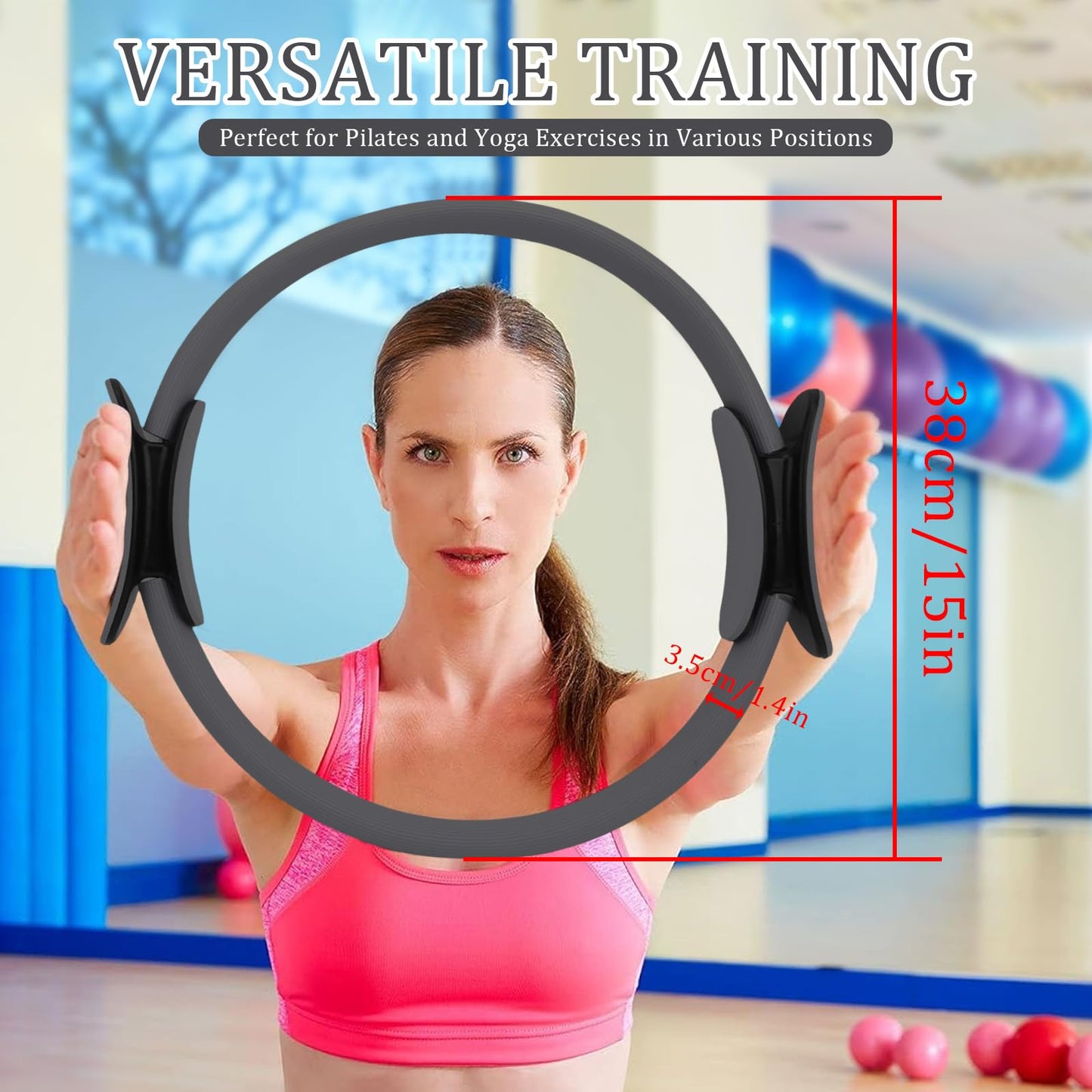 Gavigain Yoga Circle 4 Color Double Grip Yoga Pilates Ring Resistance Circle Portable Fitness Circle for Thigh and Leg Fitness Muscle Lines (Black)