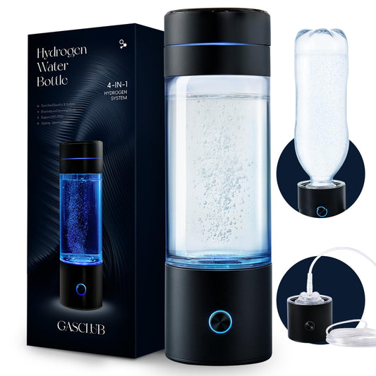 GasClub Hydrogen Water Bottle Generator, 4-in-1, 3000 PPB Portable Hydrogen Water Machine with SPE/PEM Technology, Rechargeable Hydrogen Water Ionizer Machine for Home, Office & Travel