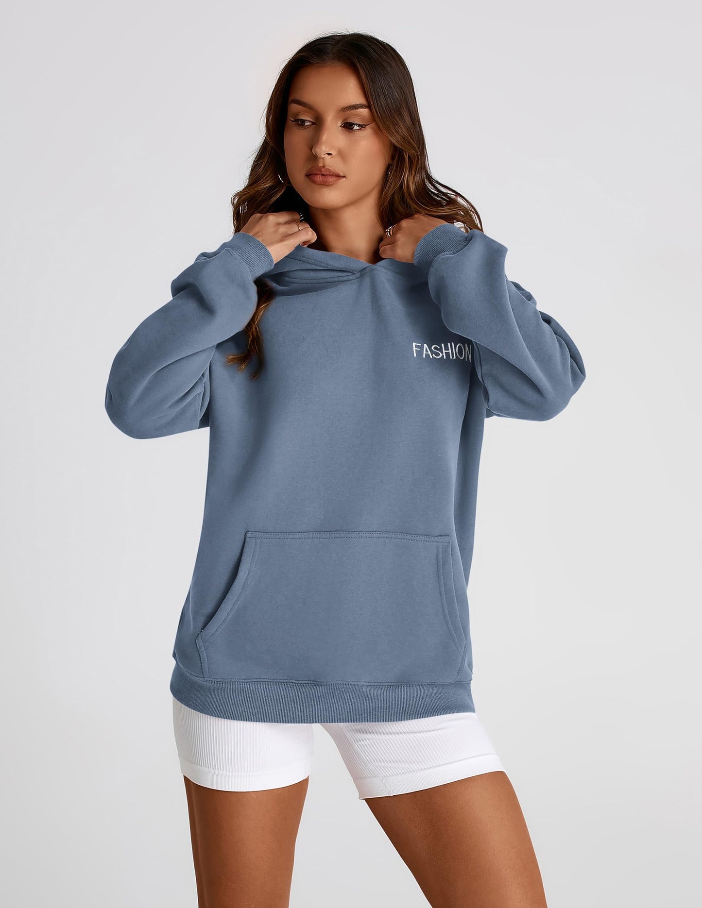 PRETTYGARDEN Womens Long Sleeve Hoodies 2024 Fall Fashion Outfits Solid Oversized Pullover Sweatshirts Clothes with Pockets (Haze Blue,X-Large)