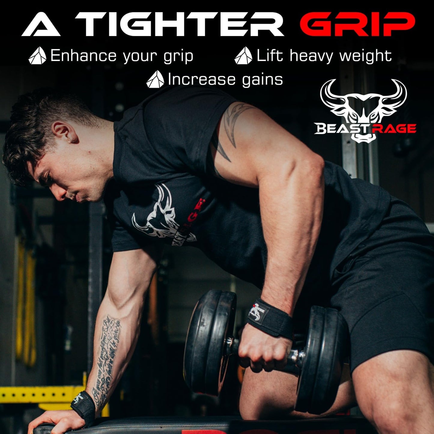 BEAST RAGE Lifting Wrist Straps for Weightlifting, Weight Lifting Straps Gym Power Workouts Lifting Straps Padded Cotton Men Women Supportive Lift Deadlift Straps Hard Pull Exercise Straps (Black Red Silicone)