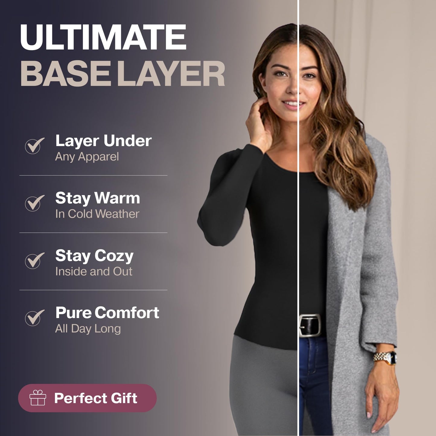 Thermajane Scoop Neck Long Sleeve Thermal Shirts for Women Cold Weather, Womens Thermal Underwear Tops, Base Layer Women Thermal (White, Medium)