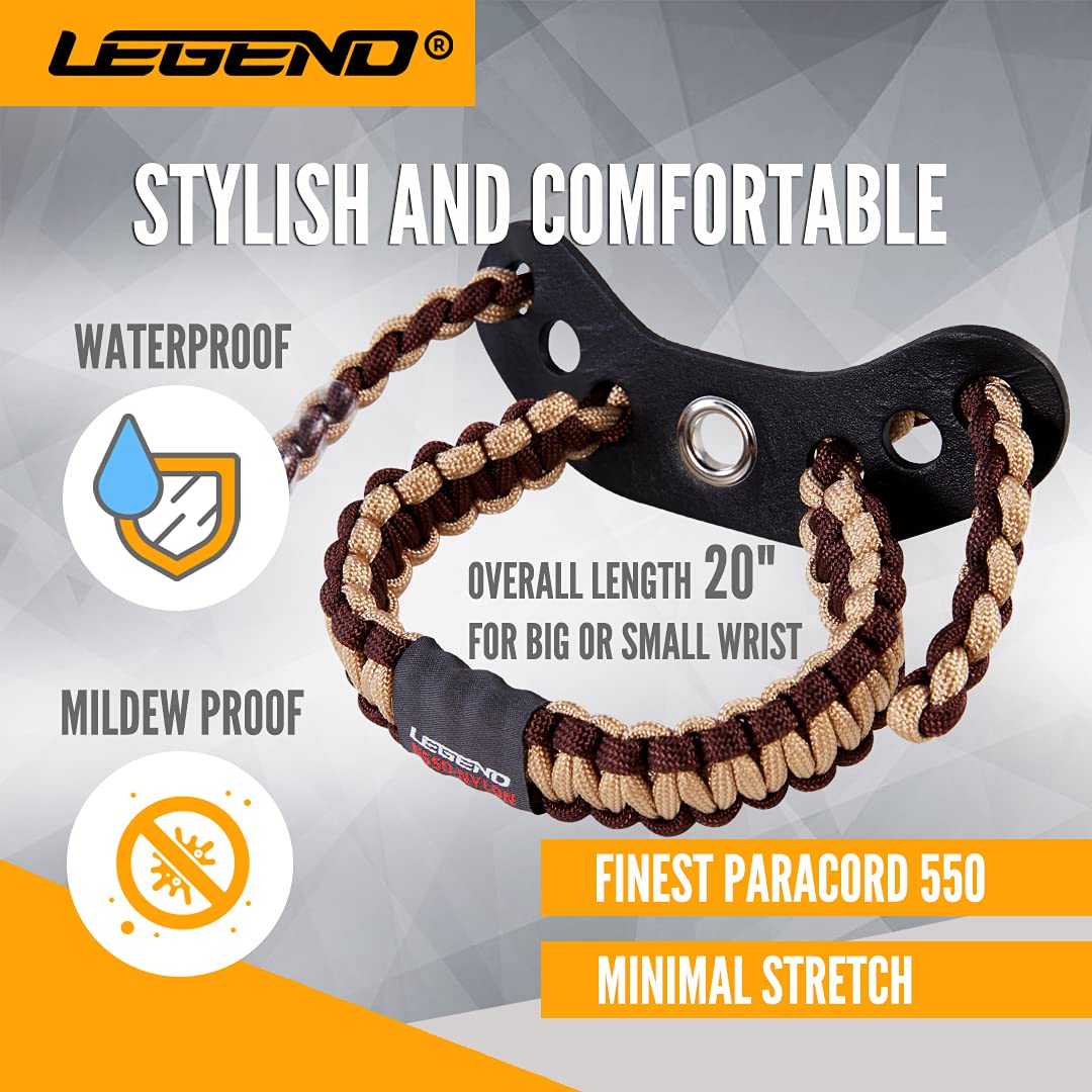 LEGEND 550 Paracord Bow Wrist Sling - Compound Bow Stabilizer & Hand Loop Carrier for Bow Hunting - Adjustable Wrist Strap with Durable Leather Yoke, Strong Metal Grommets - Archery Accessories & Gear