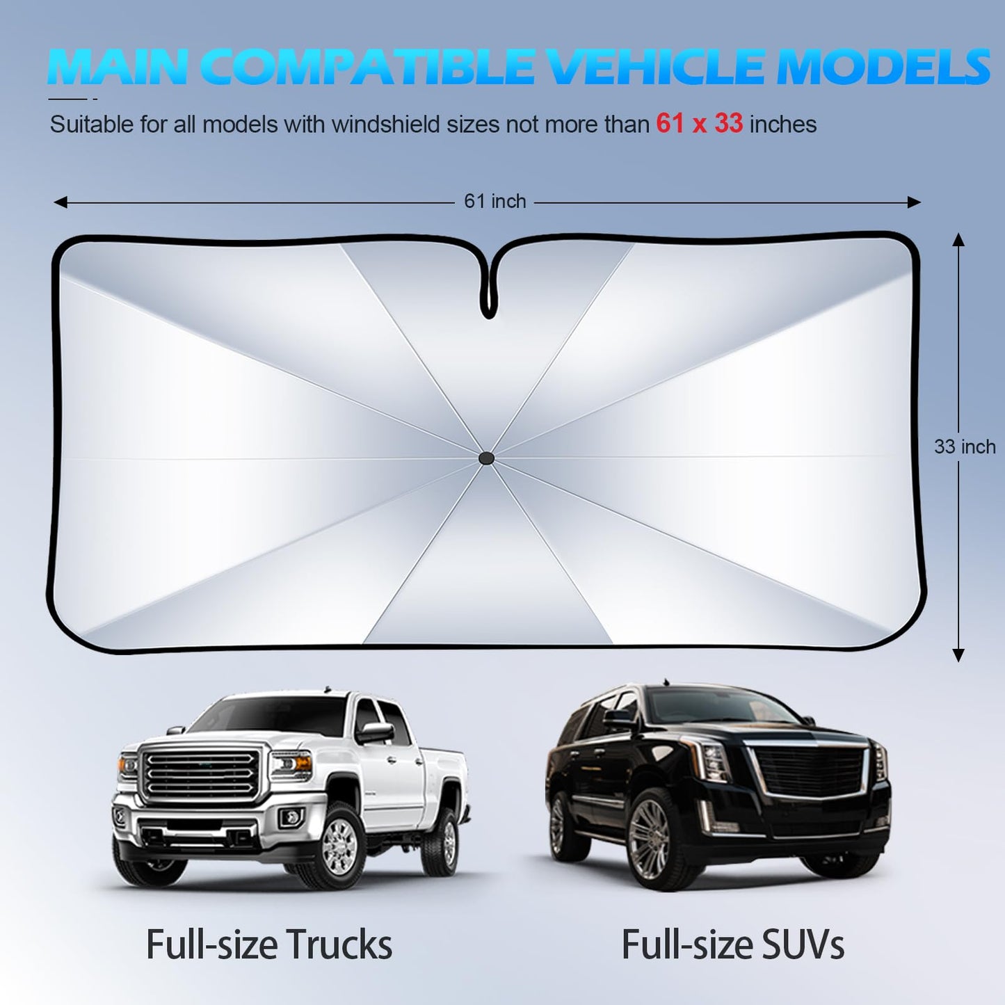 [2025 Upgrade] FLORICH Windshield Sunshade Umbrella Foldable Car Windshield Sun Shade Cover, [Nano-Ice-Crystal Coatings] Protect Interior from from UV Keep Car Cooler Large(61" L x 33" W)