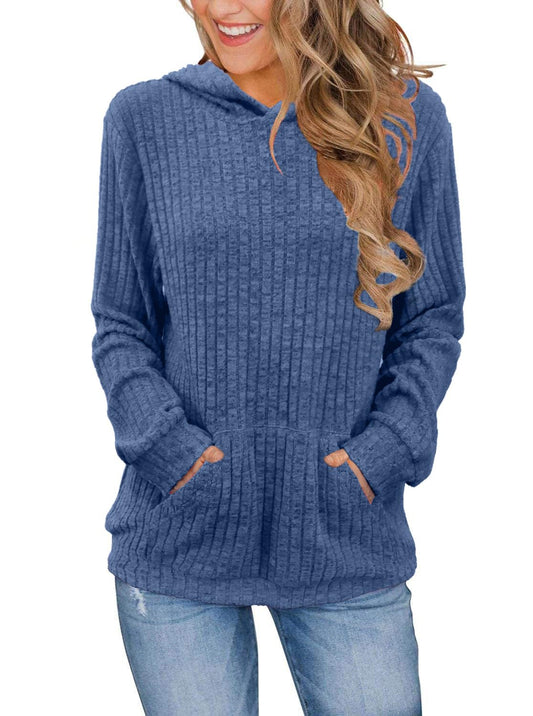 Balivsa Sweaters for Women Long Sleeve Tops Loose Fit Fashion Sweatshirts Business Casual Outfits for Women Winter Fashion Blue Medium