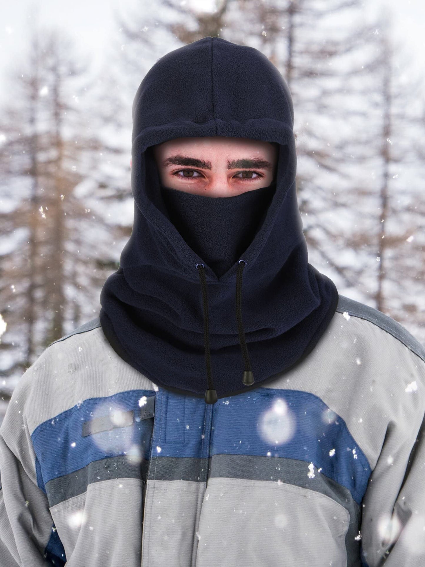 3 Pieces Camo Balaclava Hunting Face Mask Sherpa Hood Windproof Face Cover for Cold Weather Winter Outdoor Sports(Large,Drawstring Style)