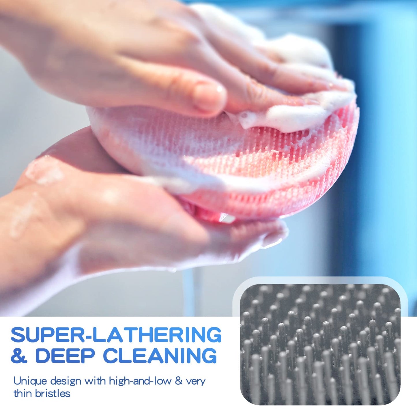 Manmihealth Silicone Back Scrubber(Thick Bristles) & Soft Bath Glove Set, Super-Exfoliating Body Scrubber & Super-Lathering Shower Brush Combination, with a Free Hook.(Gray)