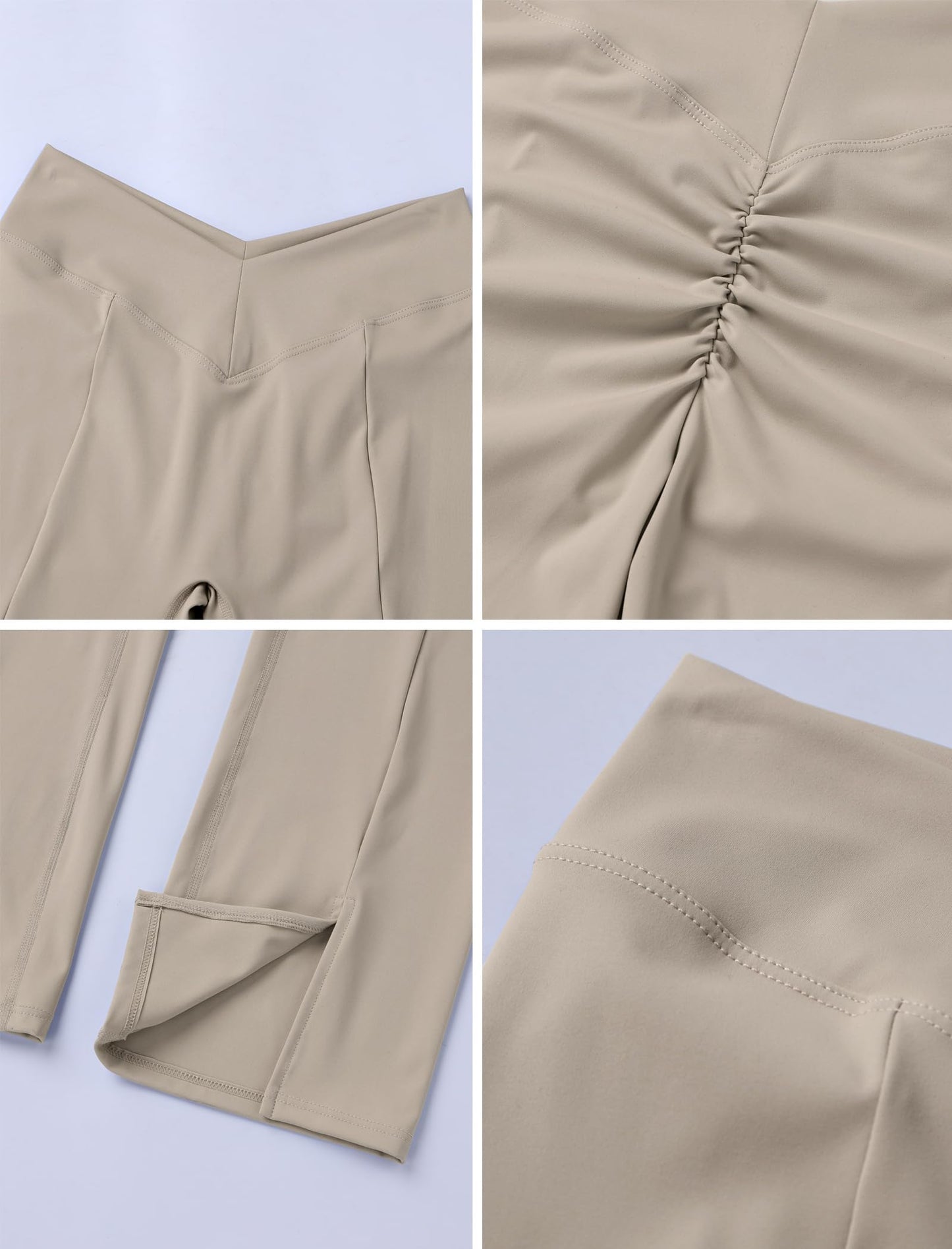 ABOCIW Crossover Flare Leggings for Women V Back Scrunch Butt Lifting Gym Workout Leggings Slipt Hem Wide Leg Bootcut High Waist Yoga Pants Khaki Small