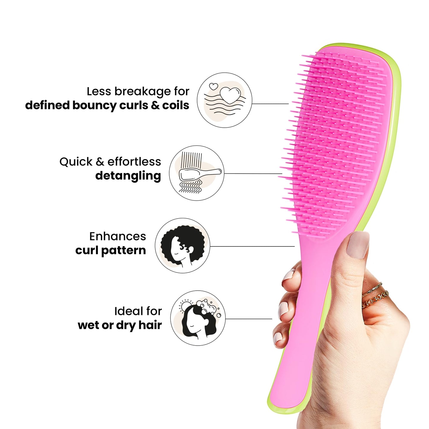 Tangle Teezer Ultimate Detangler Naturally Curly Hair Brush, Dry & Wet Hairbrush, Reduces Frizz & Breakage, for 3C to 4C Curly Hair Types, Cyber Lime & Pink