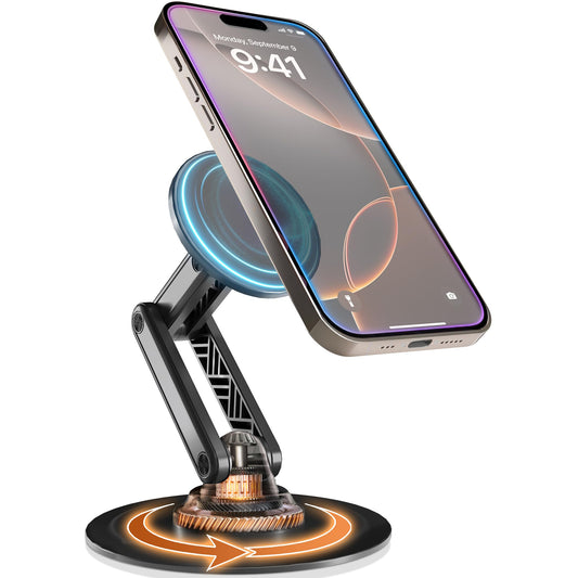 COOPER Magnetic Phone Stand for Desk, Mag360 Adjustable MagSafe Stand for iPhone 16 Pro Max, 15 14 13 12 & Plus | 360° MagSafe Phone Holder, Strong Magnetic Mag Safe, Foldable 3-Axis Leg (Black)