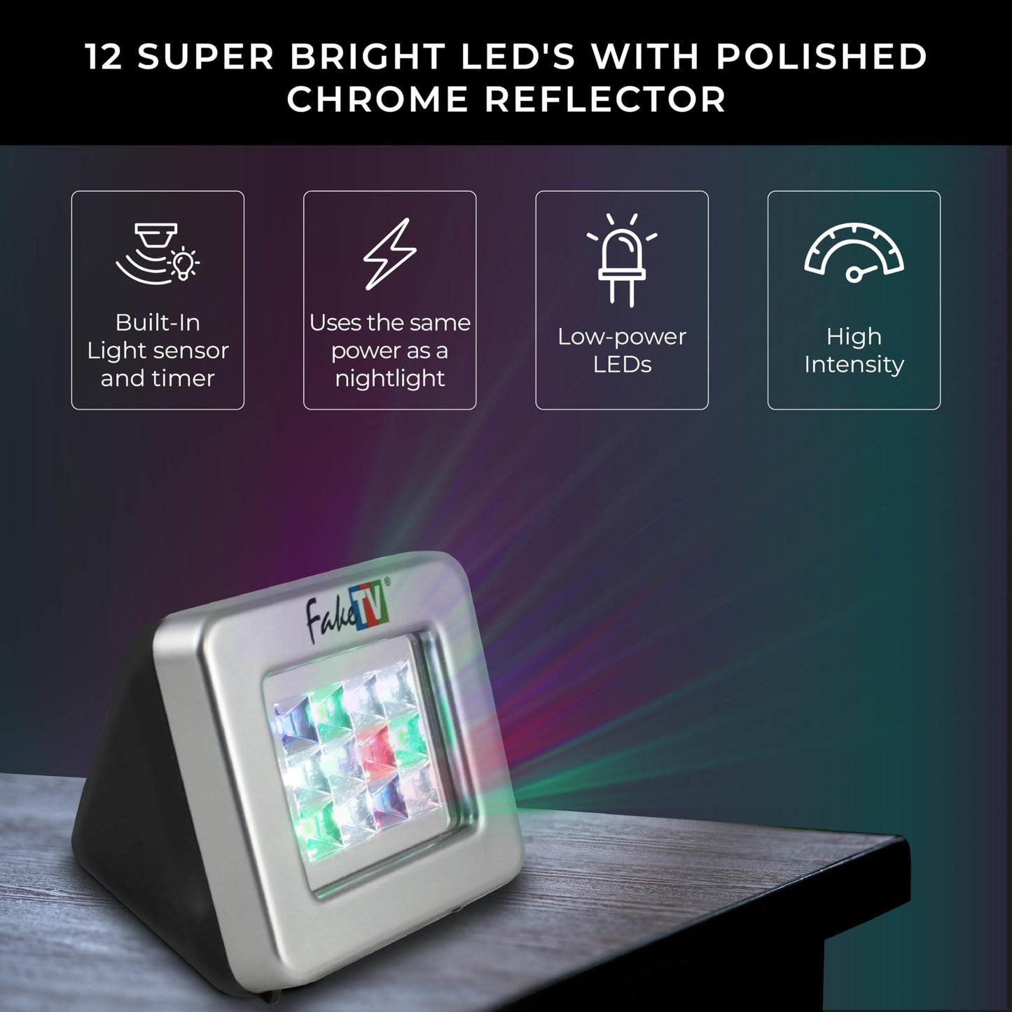 FakeTV - FTV-11 - Advanced Burglar Deterrent Device – Widescreen Realistic Television Simulator with Reflective Lens - Dummy Home Security Device with Lights – Protect Your House & Valuables