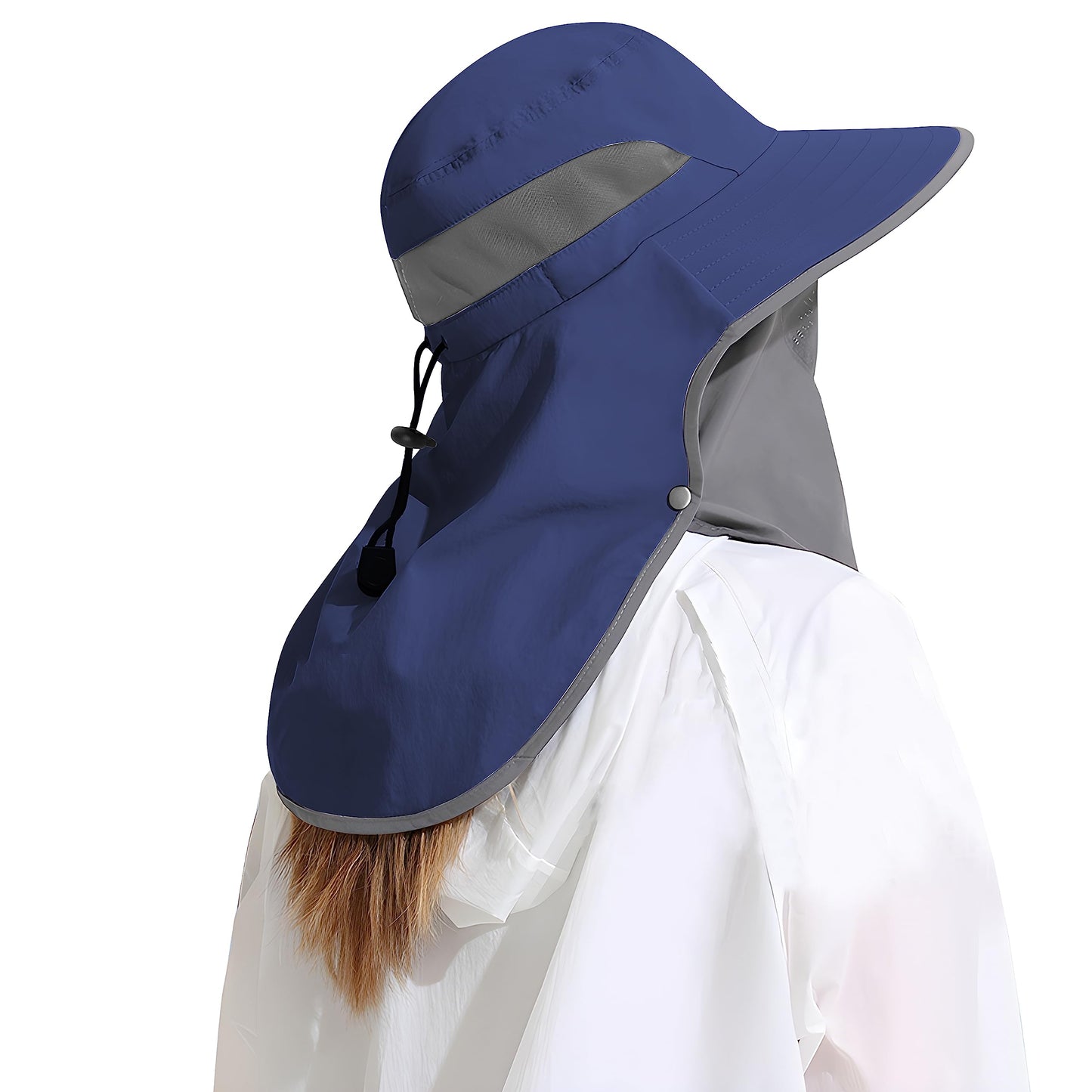 Outdoor Sun Hat Detachable Neck Face Flap UPF 50+UV Protection Visor Fishing Hats with Neck Flap for Men & Women Navy