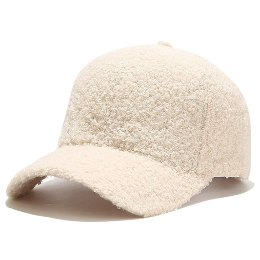 Winter Baseball Cap for Women Lambs Wool Solid Color Warm Baseball Cap Fashion Dad Hat for Outdoor Travel Beige