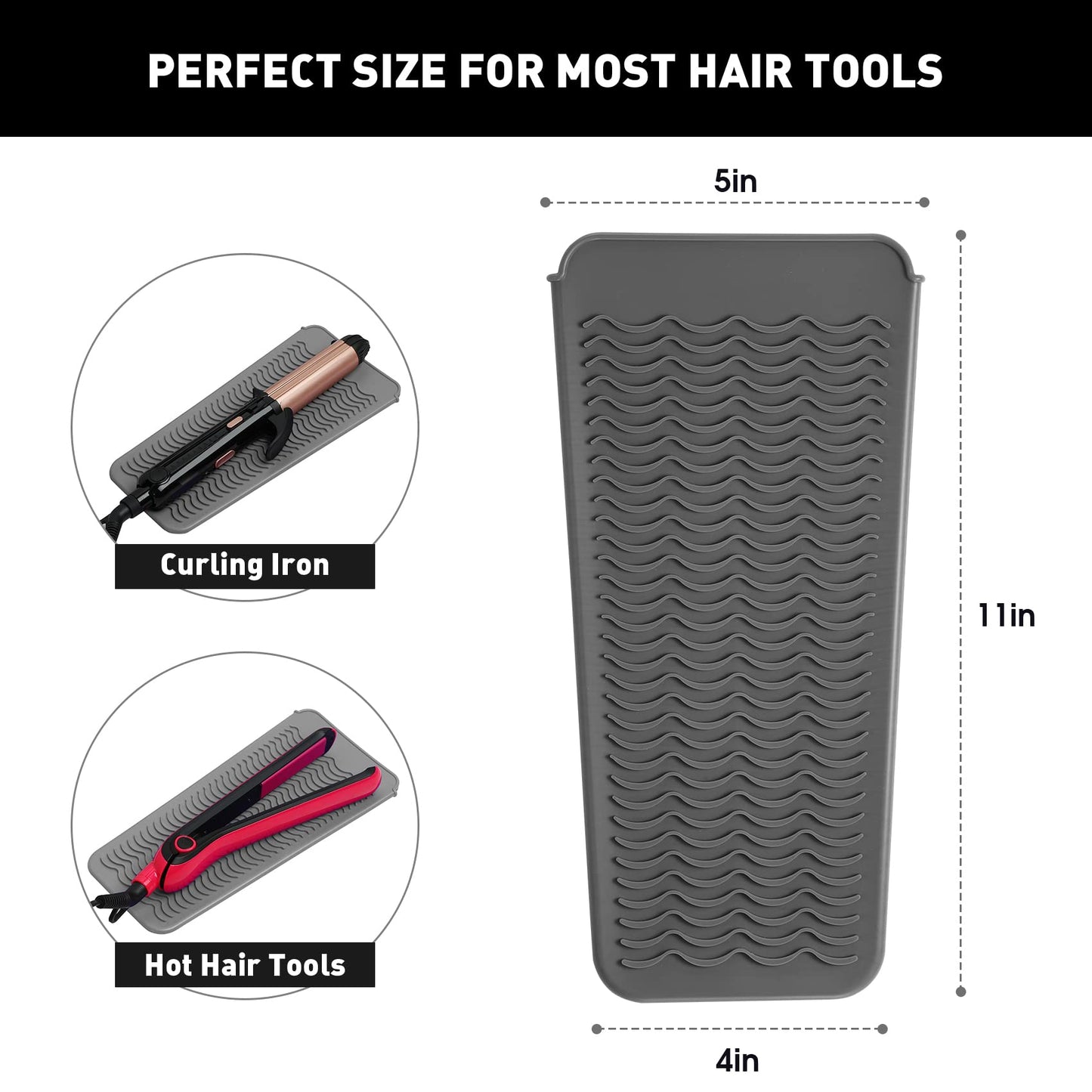 ZAXOP 2 Pack Heat Resistant Silicone Mat Pouch for Flat Iron, Curling Iron,Hair Straightener,Hair Curling Wands,Hot Hair Tools (Mintgreen-Grey)