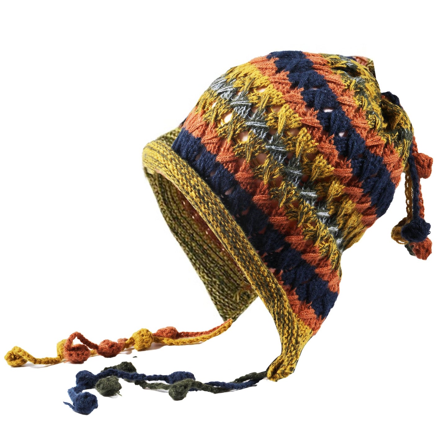 Gudzws Beanie Hat Women Cute Colorful Crochet Knit Cap Ear Flaps with Pom Pom (Yellow)