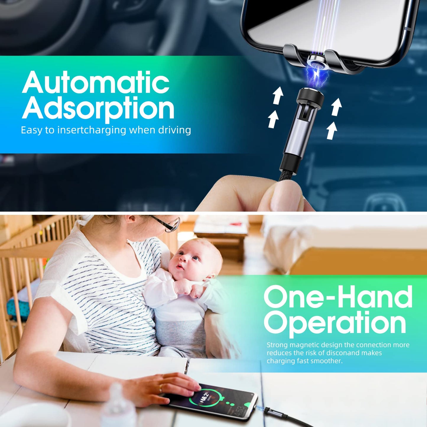 Ankndo 5-in-1 Magnetic Charging Cable, 540° Rotation Magnetic Phone Charger [4-Pack, 3ft/3ft/6ft/10ft] USB A/Type C Fast Charging Cable for iPhone/Micro USB/USB C Devices