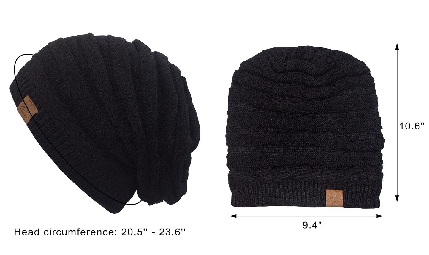 Muryobao Women's Slouchy Beanie Hat Winter Warm Fleece Lined Chunky Baggy Ski Cap Soft Strecth Oversized Cable Knit Hats Black