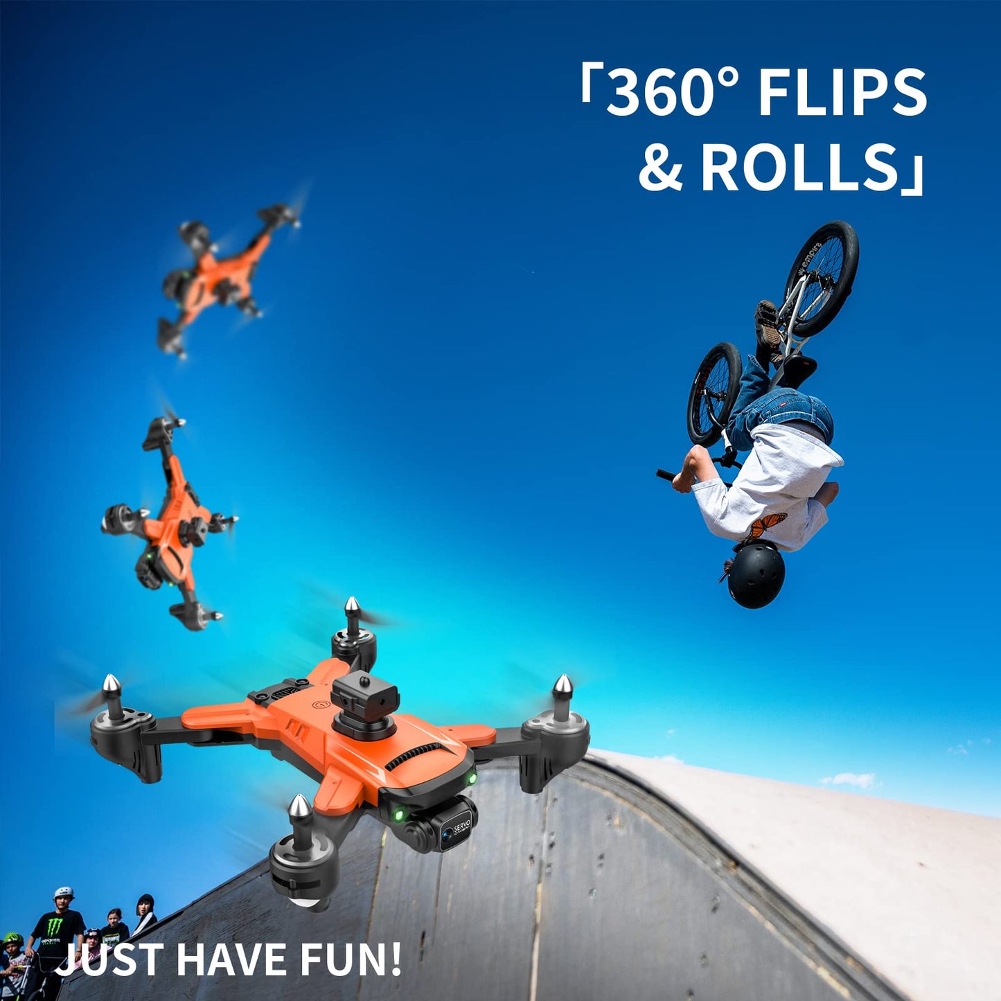 RiskOrb Drone with Camera for Kids/ Adults/Beginners, 540 Assisted Obstacle Avoidance, Optical Flow Positioning, Remote Control 1080P Double Camera, 3D Flip,Foldable FPV Video Pro Quadcopter, Toys Gift for Boys/Girls 8-12, 2 Batteries(Orange)