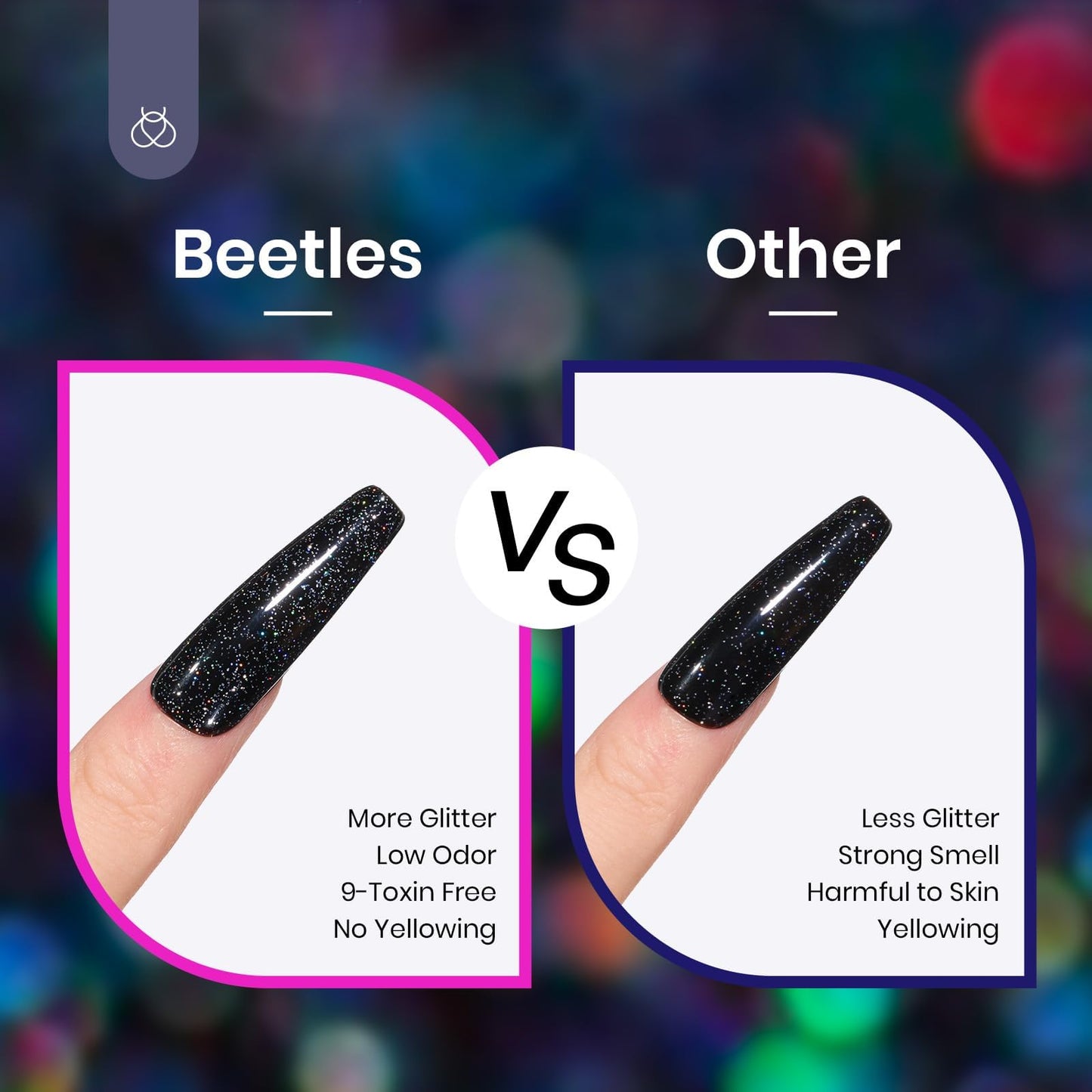 Beetles Glitter Gel Top Coat Iridescent Silver Mix Glitter Gel Nail Polish Glossy Shiny Soak Off Rainbow Shimmer No Wipe Top Coat (10ML)