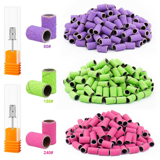 Rolybag Sanding Bands for Nail Drill Sanding Bands#80#150#240 Grits 330 Pcs Colorful Coarse Fine Nail Sanding Bands 2Pcs Nail Drill Bits 3/32" Mandrel Bits Set