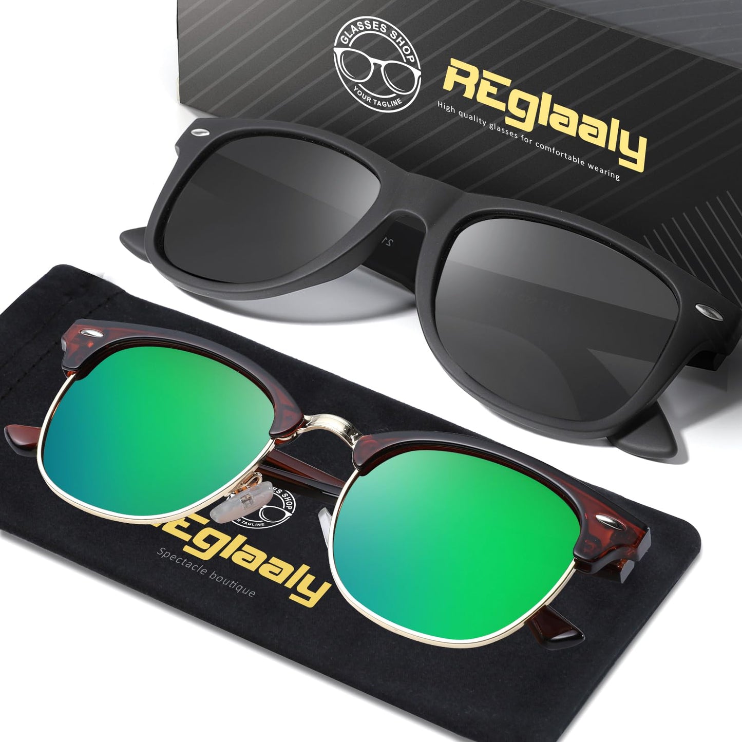 Reglaaly Sunglasses Men and Womens, Polarized Sunglasses for men with UV Blocking Semi-Rimless Frame for Driving & Hiking