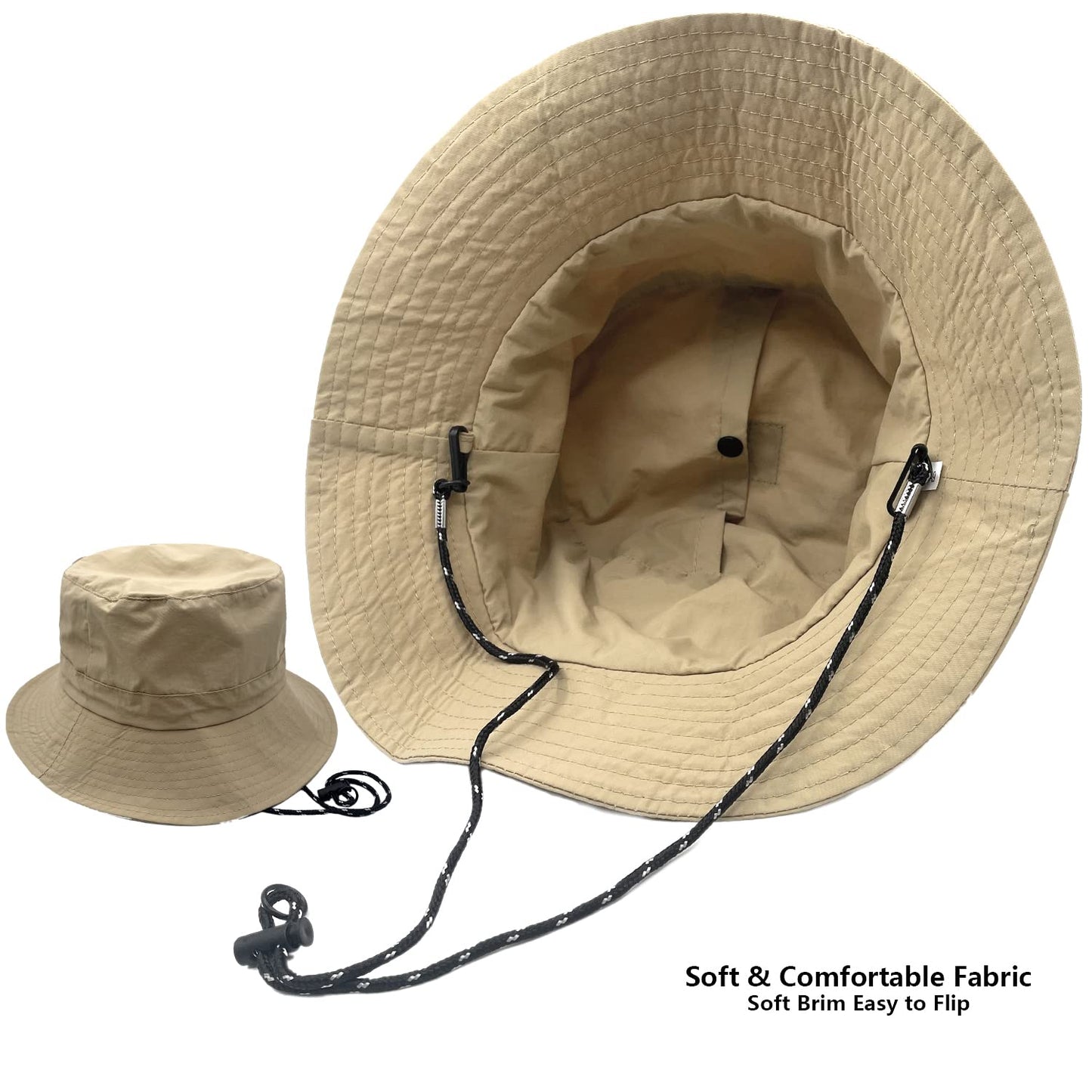 woogwin Waterproof Bucket Rain Hat with Chin Strap Quick Dry Packable Boonie Sun Hat Safari Hat UV Protection(Khaki)