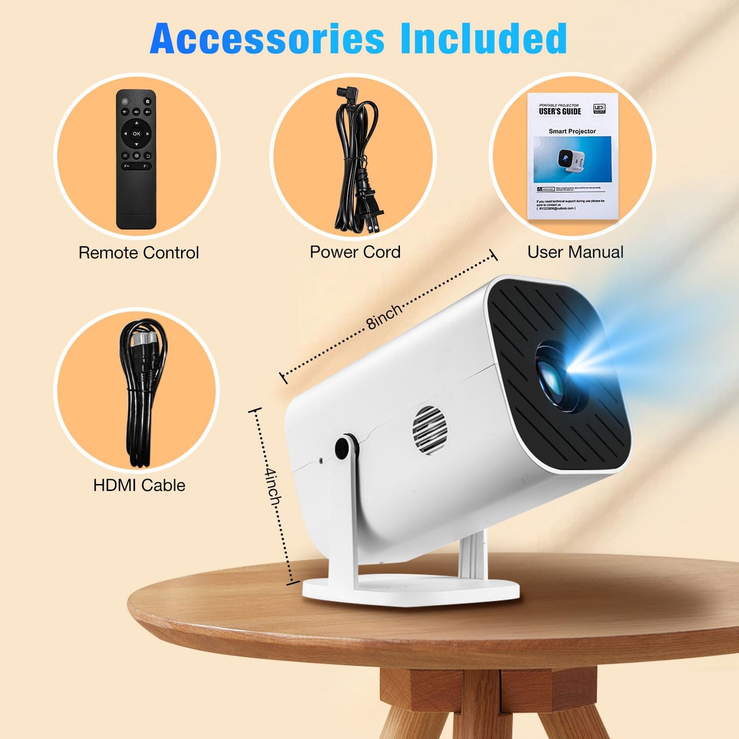 [180°Adjustable Stand] [Electric Focus] [Built-in Speaker] Mini Projector With Bluetooth,Projector for Bedroom, Native 1080P, Compatible 4K, Compatible with Android/iOS/TV Stick/PS5/Laptop/HDMI/USB