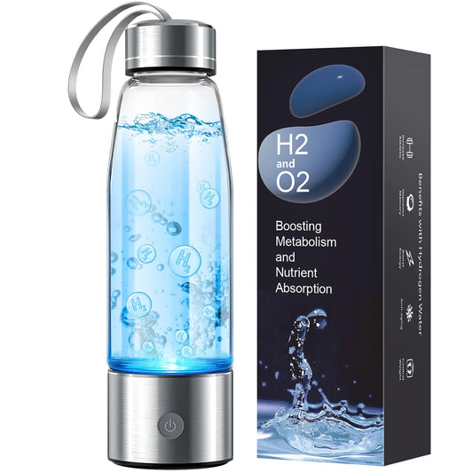 Yuloigan Hydrogen Water Bottle - SPE PEM Tech - 3Min 1500PPB Rapid Hydrogen Generator - 14oz Portable Glass Water Bottle - Long-Lasting H2 Retention - Health Gift for Husband, Wife, Friends, Travel