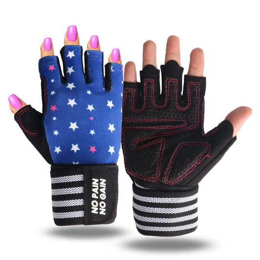 Weight Lifting Gloves for Women Gym Workout with Wrist Support,Padded Half Finger Gloves for Fitness Exercise (Stars, X-Small)