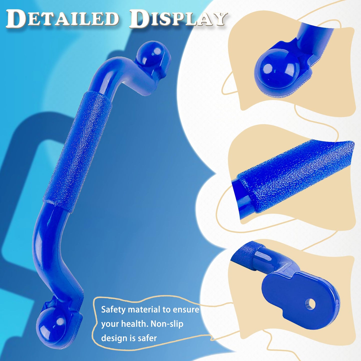 KINSPORY 10.6'' Climbing Handles, 4pc Playground Safety Handles Set, Kids Hand Grips for Swing Set, Climbing Frame, Play House, Climbing Frame - Blue