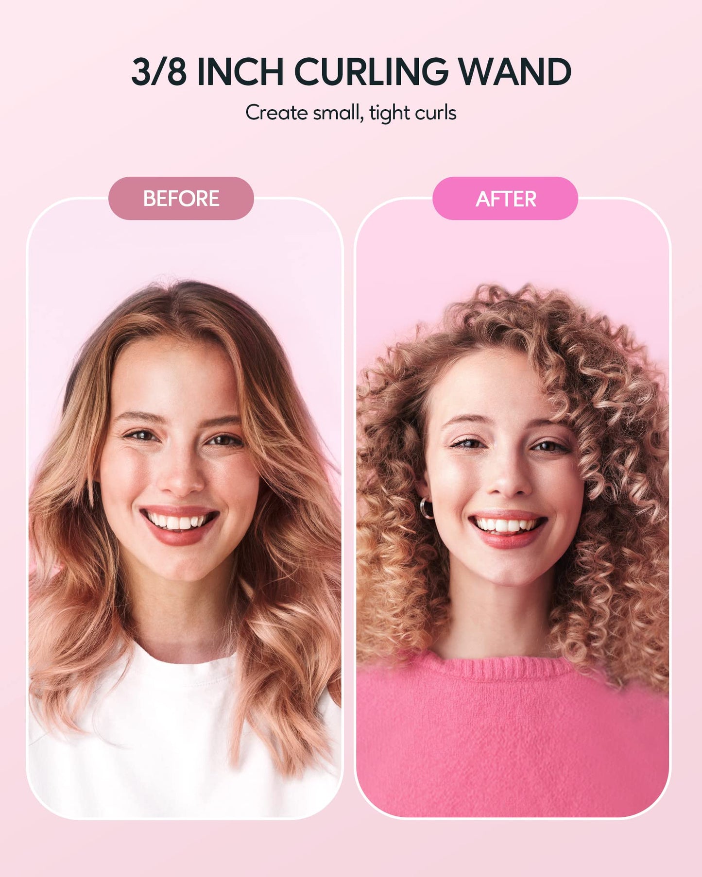 Wavytalk 3/8 Inch Small Curling Wand, Wand Iron for Short & Long Hair, Ceramic Barrel with Adjustable Temperature, Include Heat Resistant Glove (Pink)