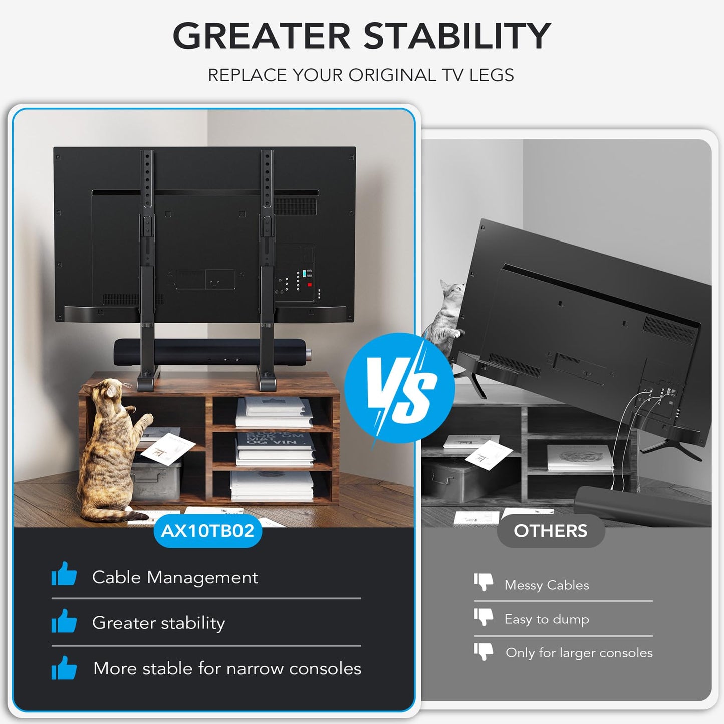 Universal TV Stand, Table Top TV Stand Base Wobble-Free Replacement for Most 24 to 80 Inch LCD LED TVs, 7 Height Adjustable TV Legs Hold up to 150lbs, Max VESA 800x500mm, Black AX10TB02