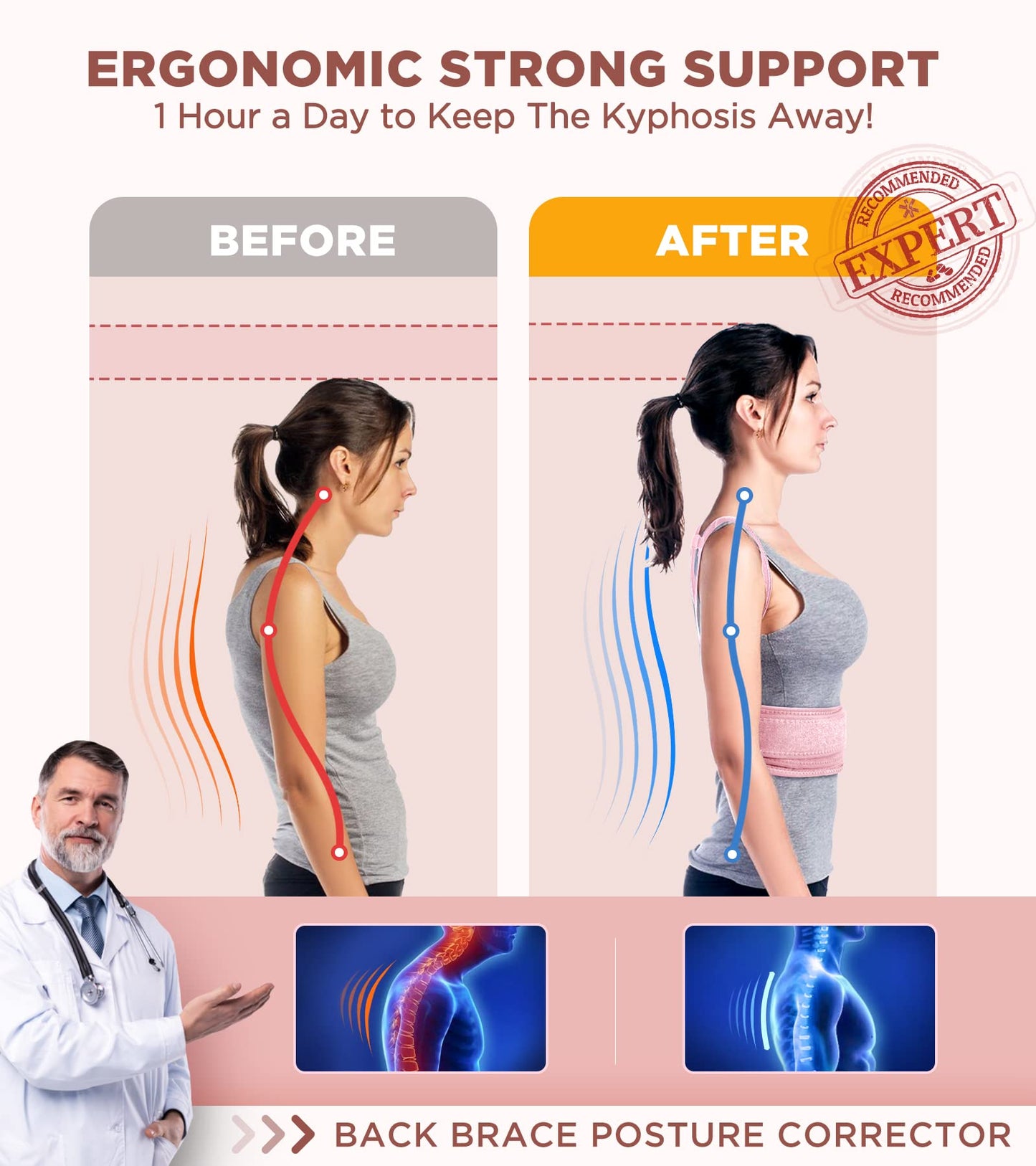 FILLOVE Posture Corrector for Women and Men with Magnetic Therapy Back Support, Strong Traction & Fully Adjustable Upper Back Brace Back Straightener for Neck, Clavicle, Spine and Shoulder Pain Relief