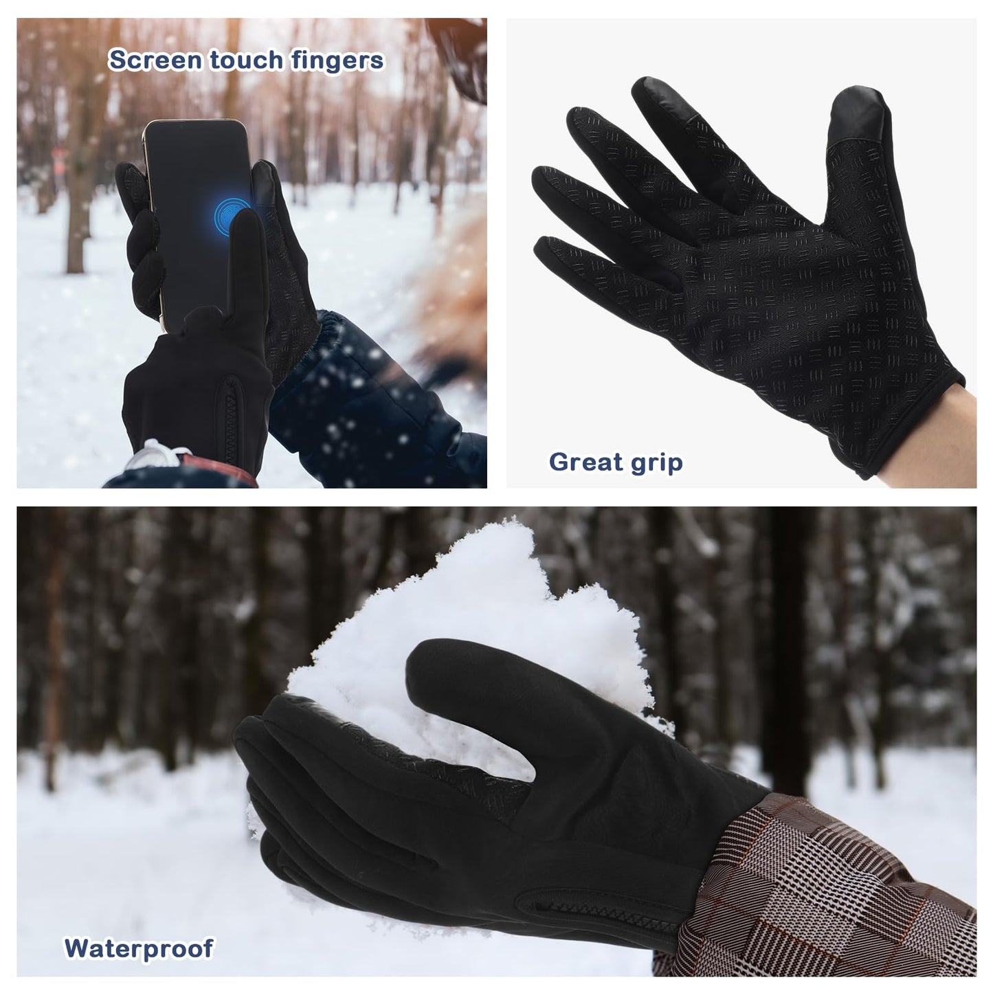 Geyoga 2 Pcs Winter Balaclava Face Mask Ski Gloves Black Windproof Ski Mask Cycling Gloves Touchscreen for Men Women Riding(Middle Size)
