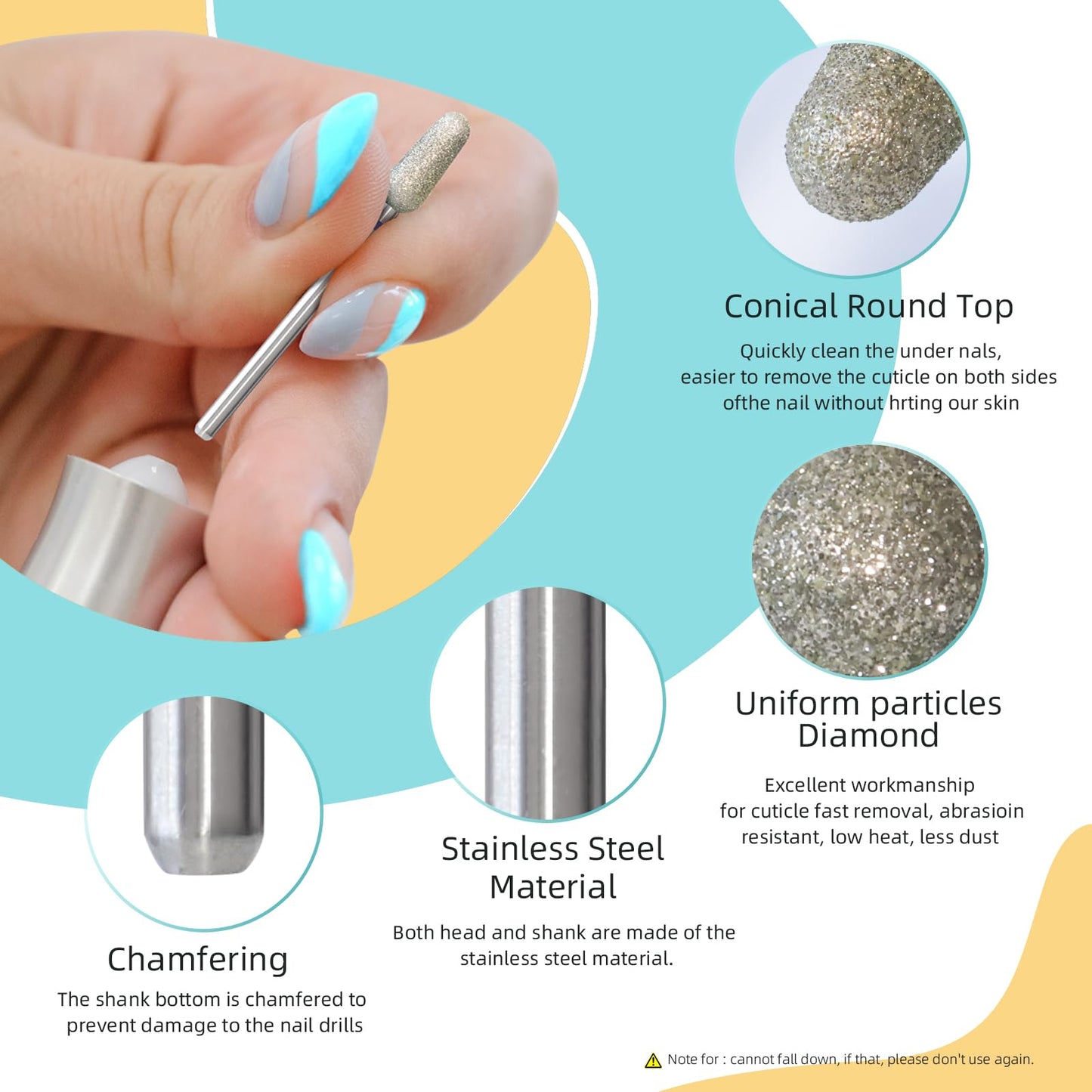 HYTOOS 5mm Conical Round Cuticle Clean Nail Drill Bit, Russian Diamond Nail Bits Professional Safety Under Nail Cleaner Burr for Cuticle Dead Skin, Electric Nails Drill Accessories, Medium