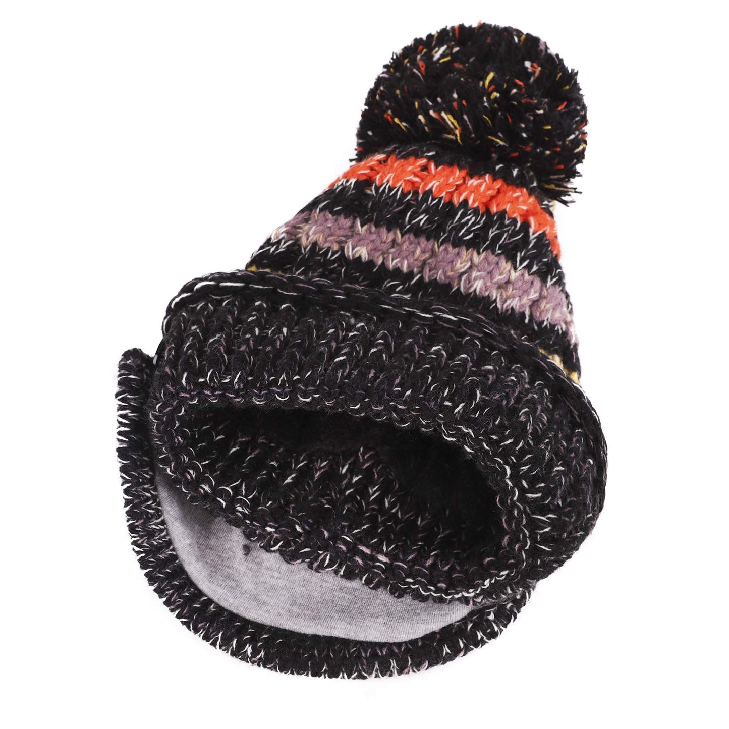 3 in 1 Winter Knitted Beanie Hat Scarf Mouth Face Warmer Set for Women Girls, Thermal Fleece Lined Ski Caps with Pompom Neck Warmer (Fashion Navy Blue)