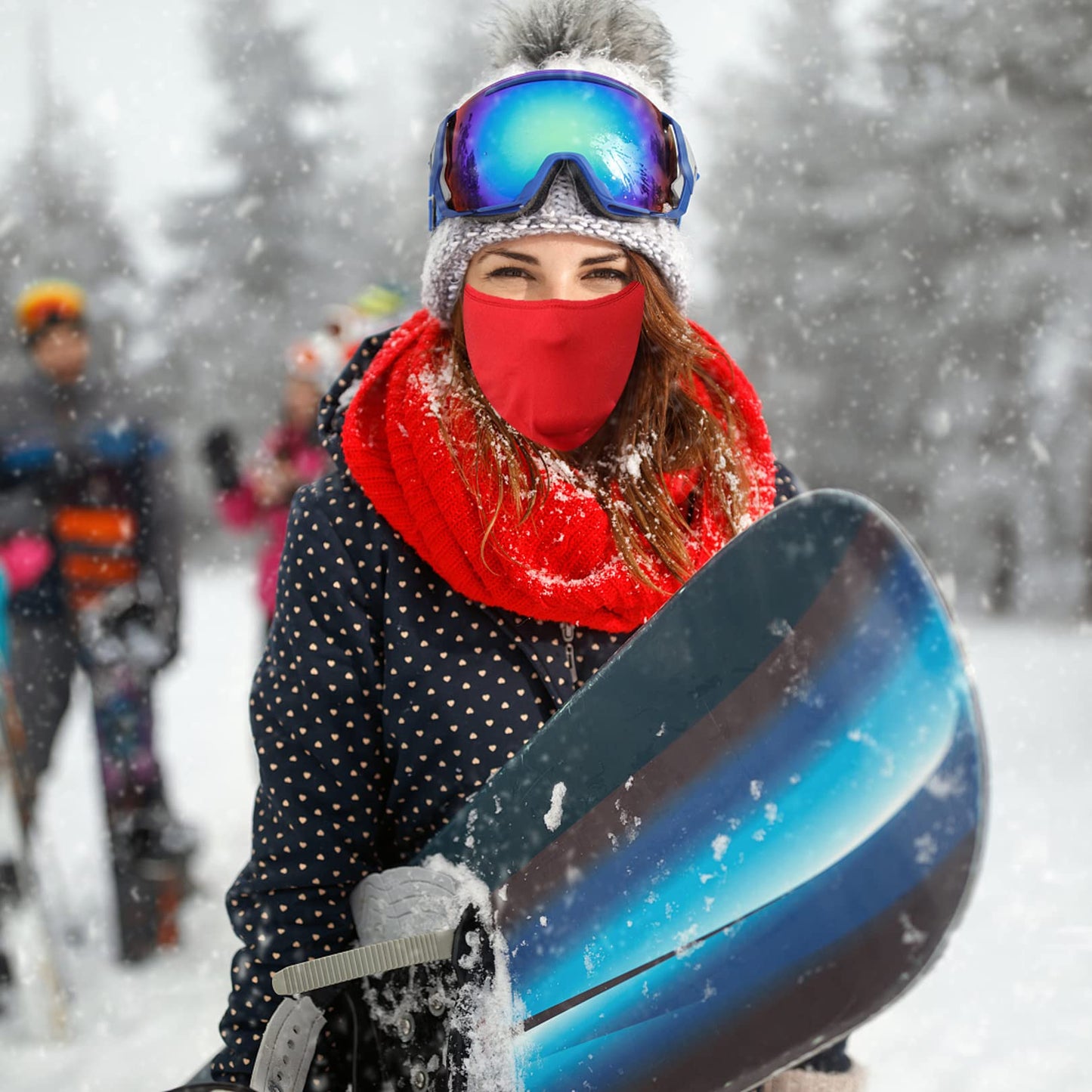 GANWAY 7 Pieces Ski Mask Balaclava Full Face Mask for Men Women Outdoor Sports Windproof UV Protection Breathable Red