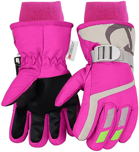 7-Mi Kids Winter Warm Water-Resistant Gloves for Skiing/Snowboarding/Cycling/Riding Outdoor Activities Children Mittens Best for 4 to 6 Years Old Pink
