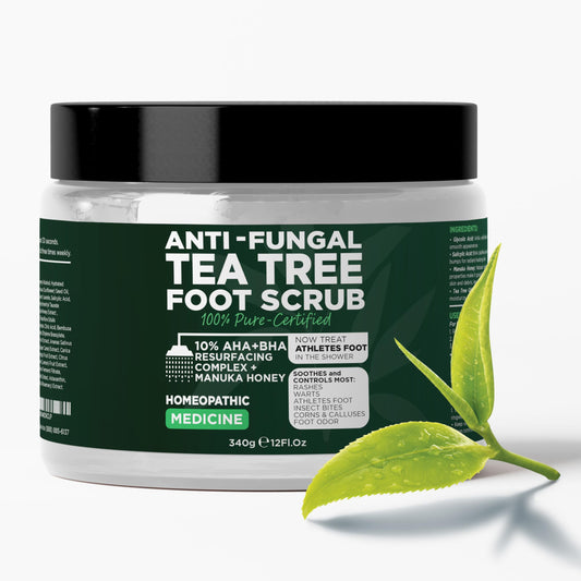 Tea Tree Foot Scrub with Salicylic & Glycolic Acid - Best Exfoliating Foot Scrub for Dead Skin, Rashes, Warts, Athlete's Foot, Corns & Calluses, Foot Odour, Insect Bites - Foot Care for Women & Men