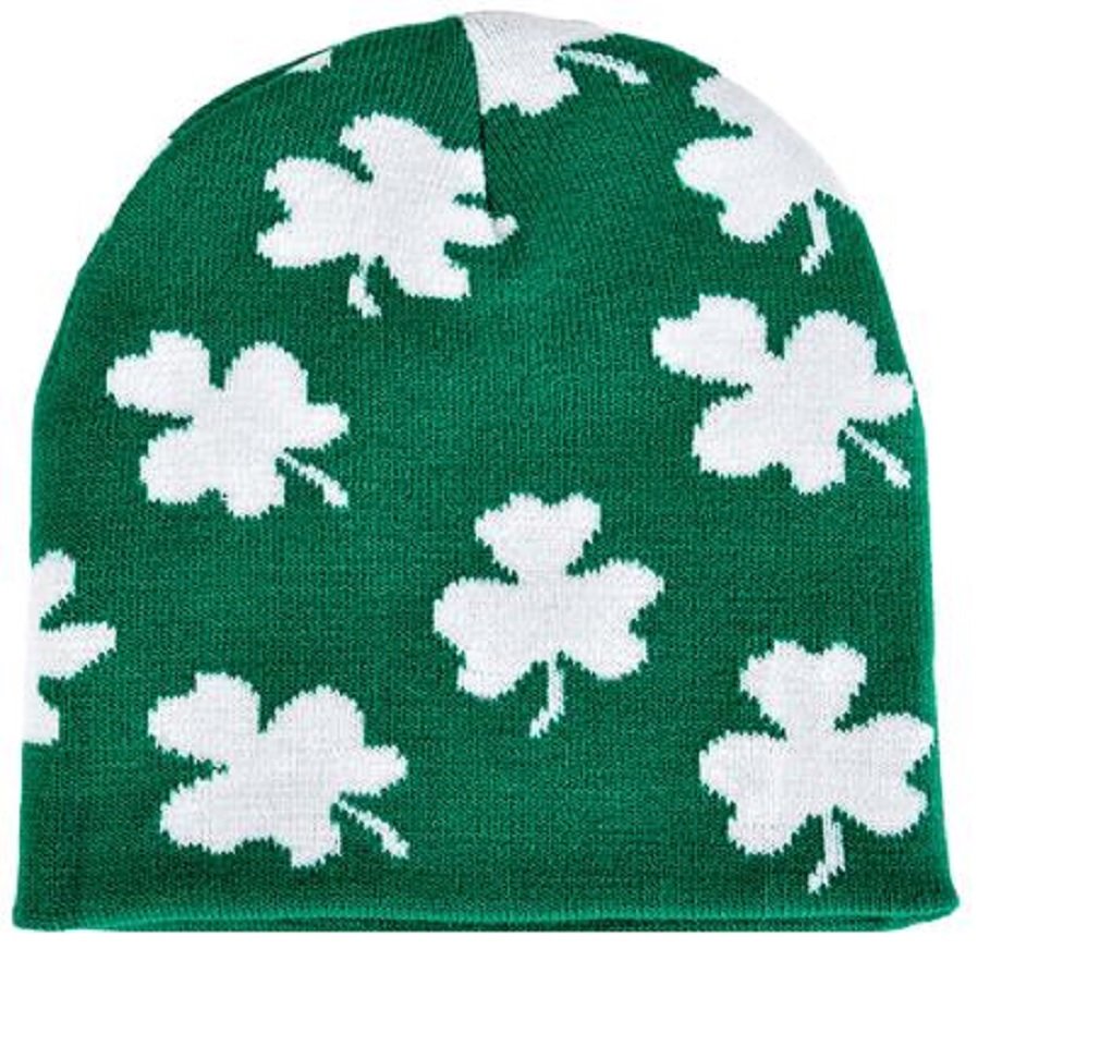 Irish Shamrock Beanie Hat - St Patrick Day Clover Ski Cap Hat