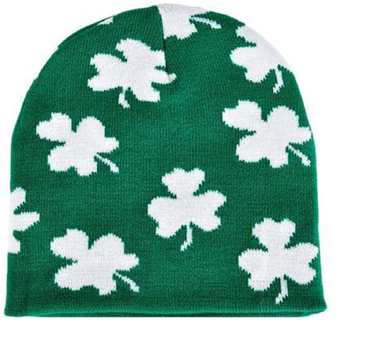 Irish Shamrock Beanie Hat - St Patrick Day Clover Ski Cap Hat