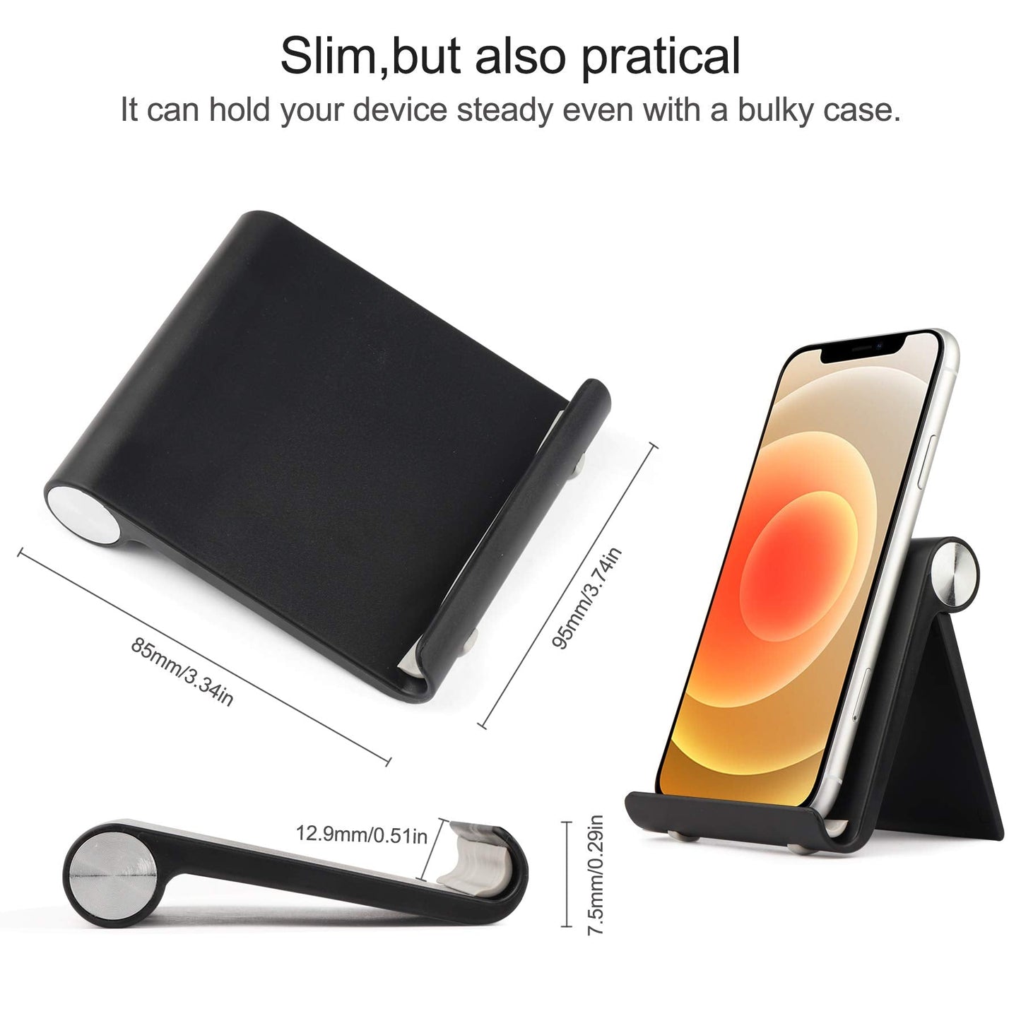 HIHUHEN Mobile Phone Holder, Phone Stand Desk Desktop Mobile Holder Adjustable Foldable Portable Video Call Mount (1PH -Black)