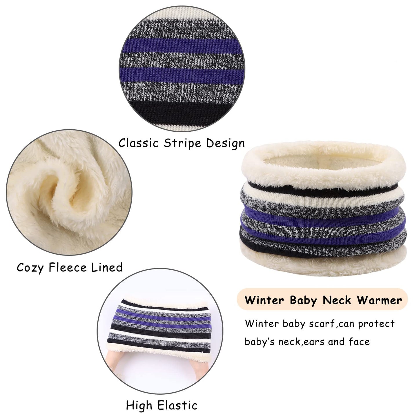 Winter Kids Hat Scarf Glove Set Knit Fleece Lined Beanie Neck Warmer Mittens for Toddler Boys Girls 3-8 Years(Deep Purple)