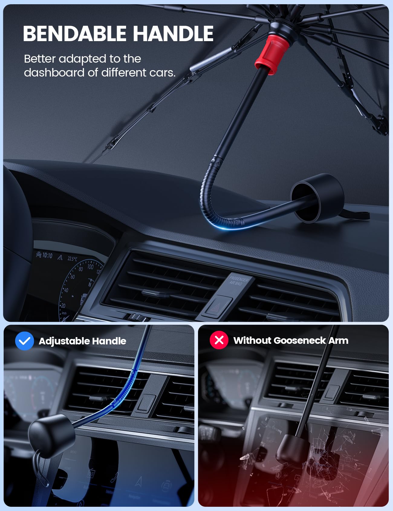 Aomiker Car Windshield Sun Shade Umbrella - [10 Fiberglass Ribs] Foldable Front Windshield Cover, Heat Insulation Protection, 5 Layers UV Block Coating, Wind Cover for SUV Auto Sedan (57"x32")