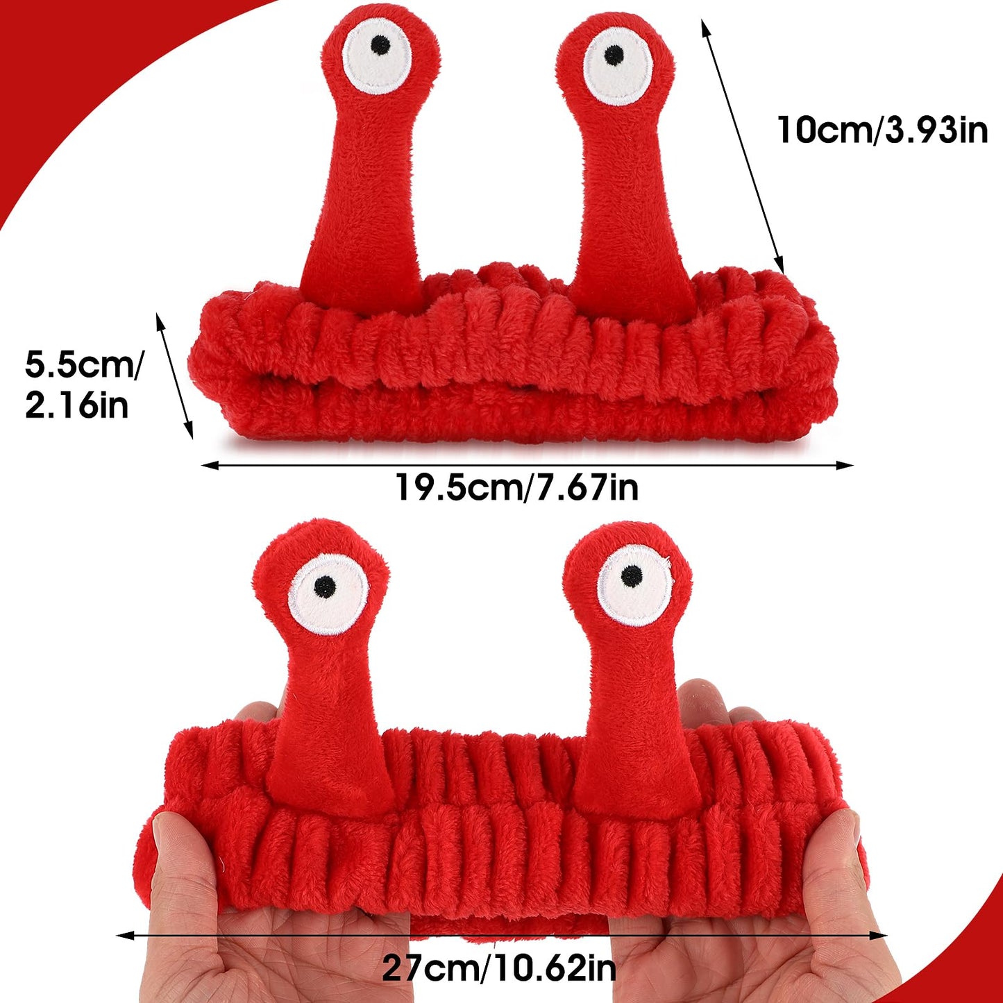 Face Wash Headband, Palm and Snail Spa Hair Bands Makeup Headbands Women Cartoon Cute Coral Fleece Elastic Headband Creative Hair Accessories for Washing Face Shower Sports Beauty Skincare (Red)