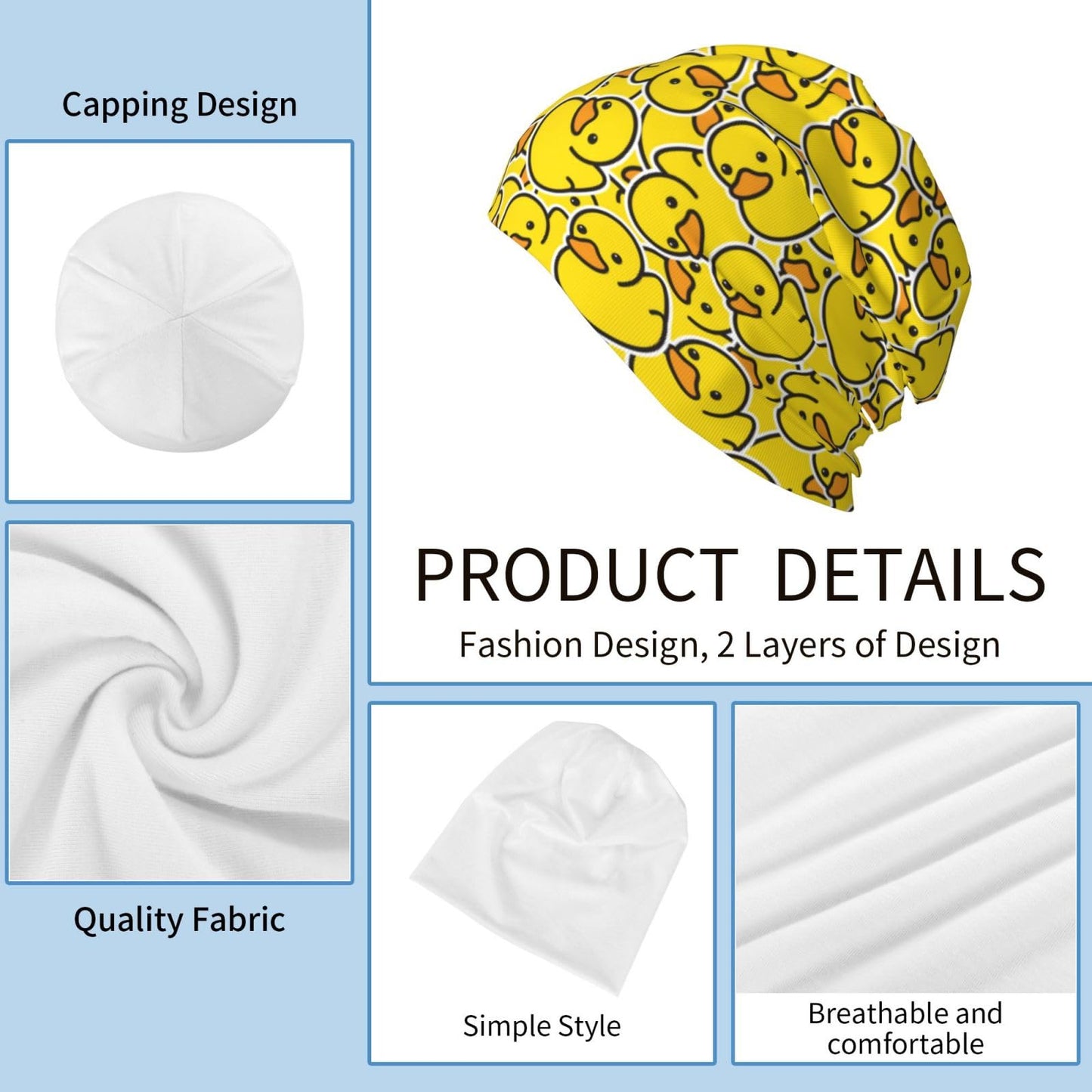 Duck Cartoon Cute Beanie Hat Slouchy Cap Warm Cancer Headwear Stretch Knitted Hats for Women Men