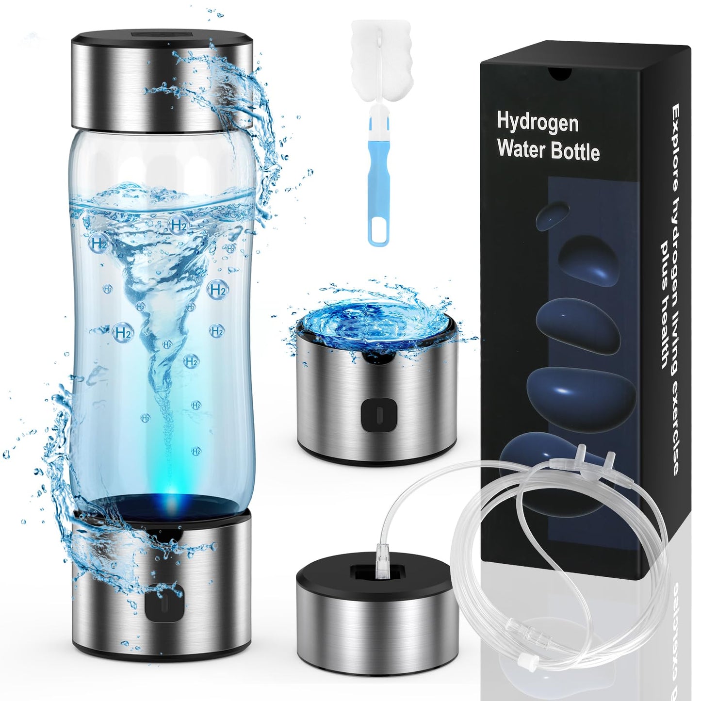 Hydrogen Water Bottle Generator – Produces Hydrogen Water Alternative to Hydrogen Water Tablets,3-Min Hydrogen Water, Inhalation & Drinking, Auto Clean, Slim & Portable for Travel, Gym, Office