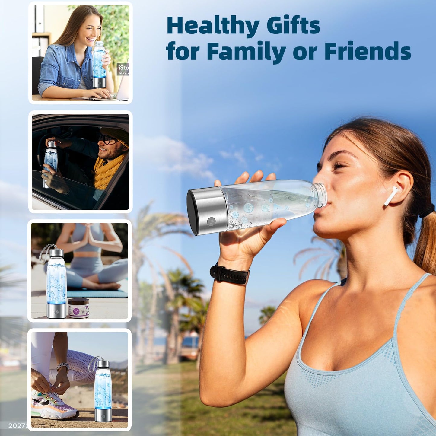 Yuloigan Hydrogen Water Bottle - SPE PEM Tech - 3Min 1500PPB Rapid Hydrogen Generator - 14oz Portable Glass Water Bottle - Long-Lasting H2 Retention - Health Gift for Husband, Wife, Friends, Travel