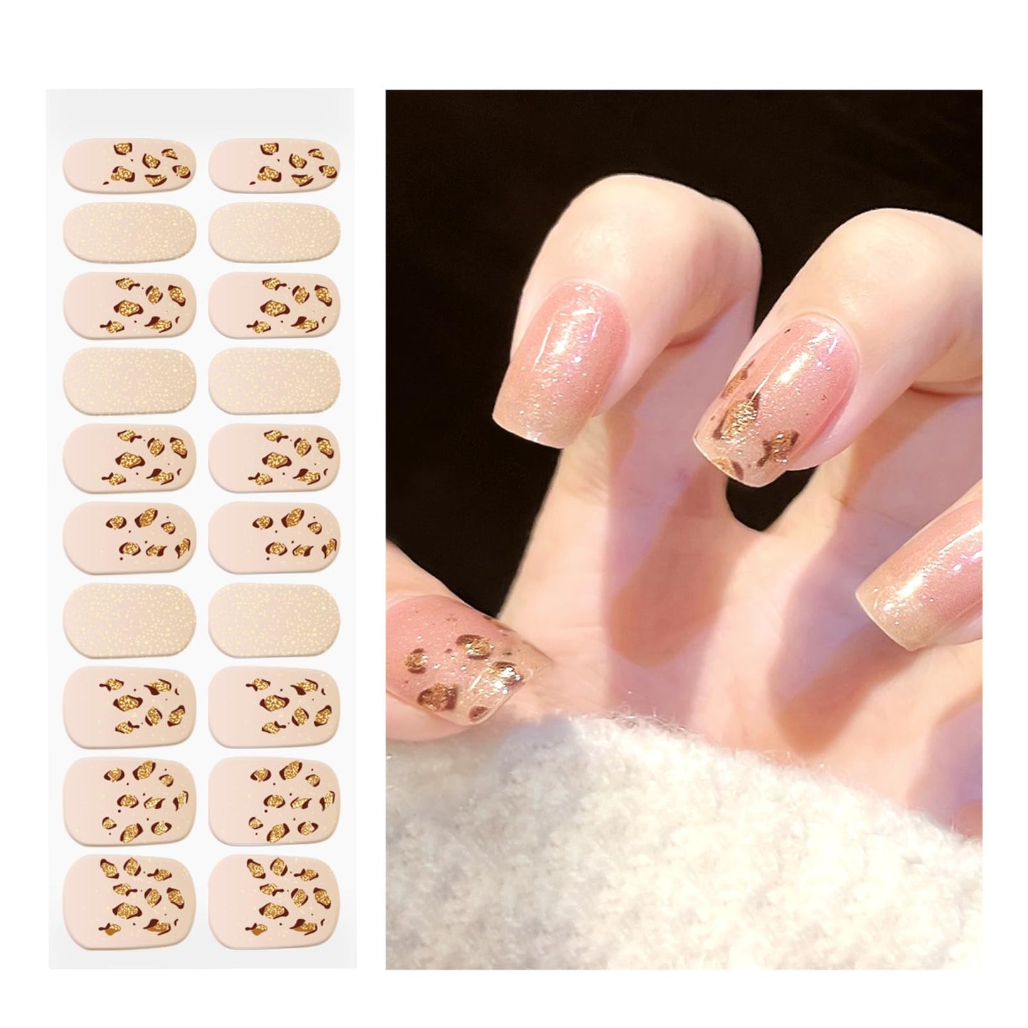 OAUEE Semi Cured Gel Nail Strips | 20 Gel Nail Stickers | Gel Nail Stickers with UV Light Required | Salon Quality, Easy Application and Removal（Leopard Print）