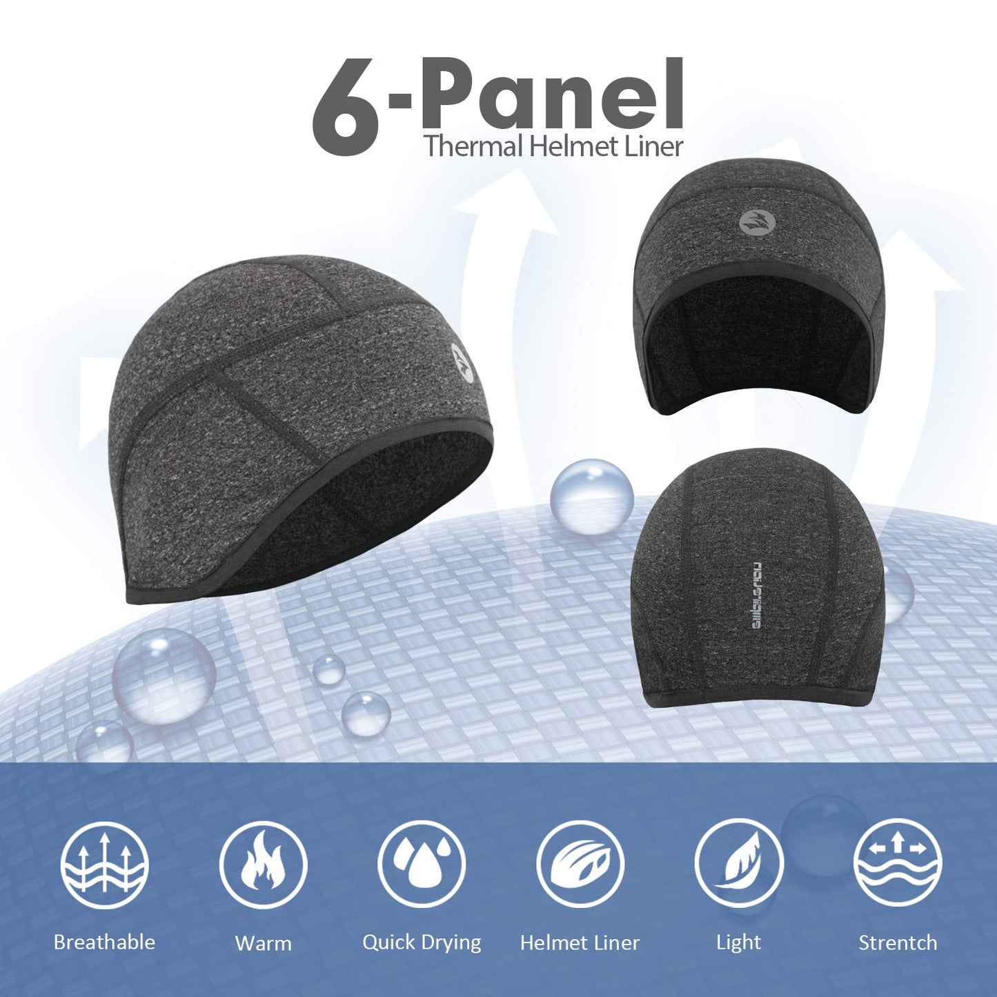 EMPIRELION Winter 6-Panel Helmet Liner Skull Cap Thermal Cycling Cap Running Beanie Hats Ears Warm Moisture Wicking (Grey Melange X 2)