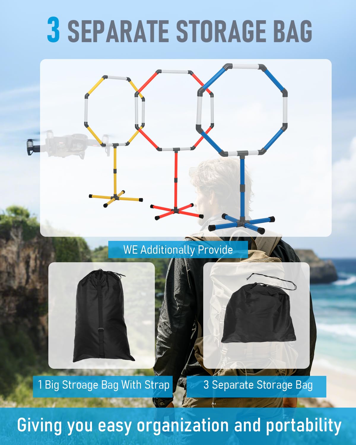 Drone Obstacle Course Kit, Includes 3 Different Hoop Sizes, Professional RC FPV Racing Training Set for Kids & Adults, Portable Game Loop Gate System with Separate Storage Bag